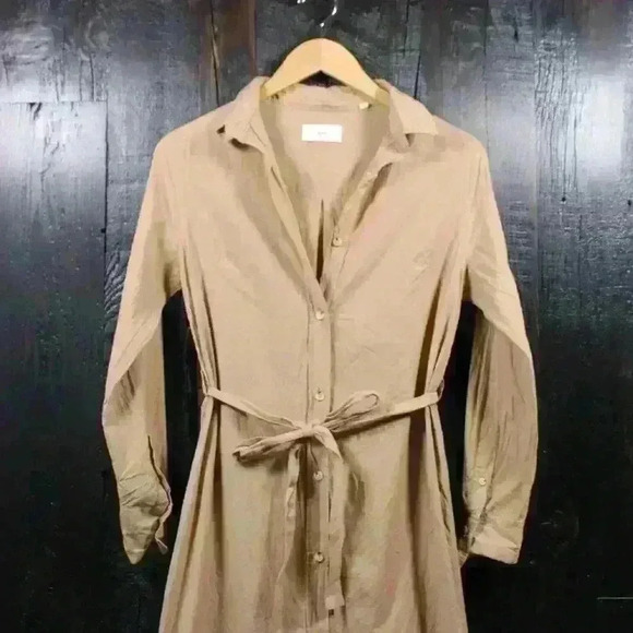 KOTN 100% Egyptian Cotton Khaki Maxi Button Up Collared Shirt Dress Women Size 4 - Picture 2 of 14
